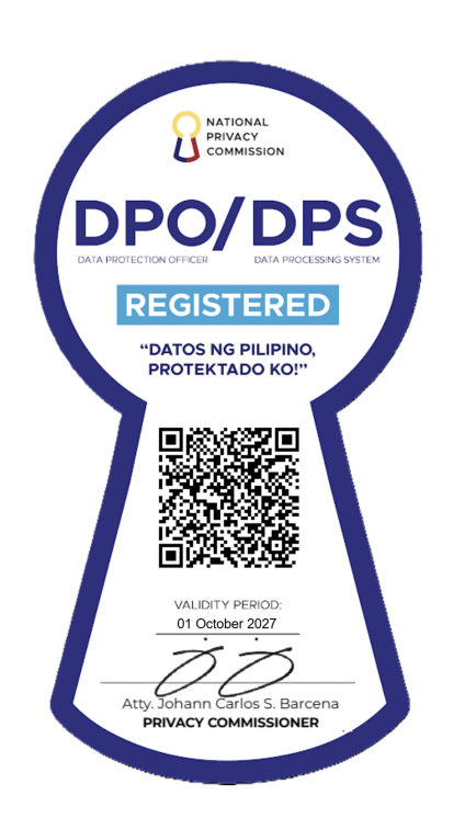 National Privacy Commission DPO/DPS Registered seal, valid until 01 October 2027